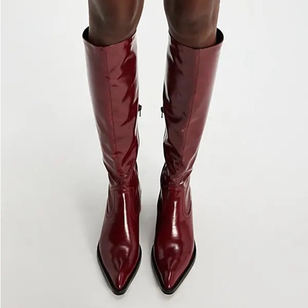 Jeffrey Campbell Burgundy Knee-High Heeled Boots - Picture 2 of 5